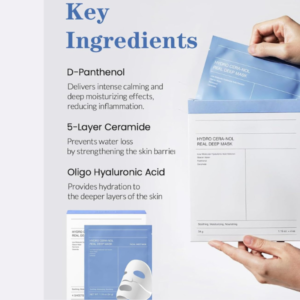 BIODANCE Hydro Cera-nol Real Deep Mask – Overnight Hydrogel Mask for Soothing, Moisturizing & Nourishing, 1.19oz (34g) × 4 Sheets