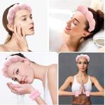 Plush Pink Spa Headband & Wristband Set – Soft, Non-Slip Terry Cloth for Skincare & Makeup